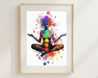 Chakra Meditation Art Print: Yoga Room Spiritual Decor (Digital Download)
