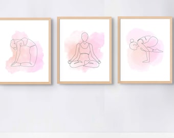 Minimalist Yoga Art Prints: Pink Pose Set (Digital Download)