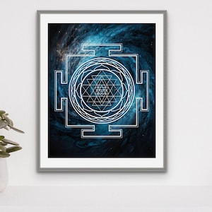 Sri Yantra v3: Blue Birth of Cosmos | Yantra art, spiritual art, sacred geometry art, yantra printable art, yoga studio art,  wall decor
