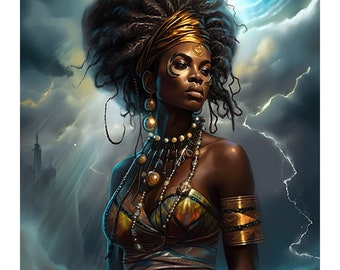 Orisha Oya Art Print: Afro-Futurist Goddess of Transformation (Digital Download)