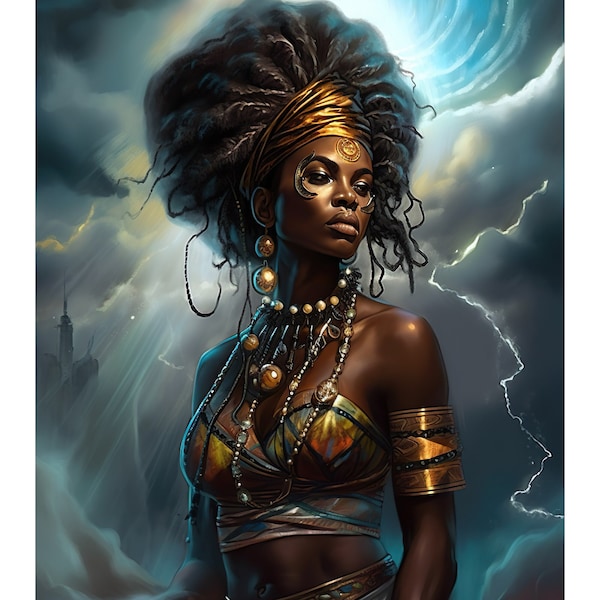 Orisha Oya (Afro-Futurist V. 2) African Orisha Oya, Transformation, Storms, Lightning | African Inspired Art, Goddess Art, Spiritual Art