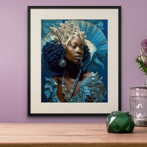 Goddess Yemaya, African Orisha Yemoja, Ocean goddess art, African Art Print, Printable Wall Art, Black women, Goddess Art, Spiritual Art