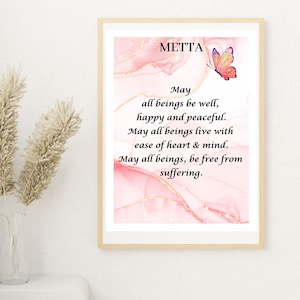 Metta Prayer, Loving Kindness Print, Buddhist Quote,Pink Bedroom Art, Metta Meditation, Printable Art, Loving Kindness, gift for Buddhist