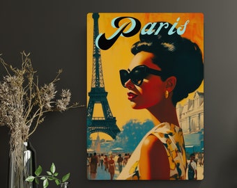 Póster de viaje retro de París: Mujer negra estilo vintage (Arte imprimible)