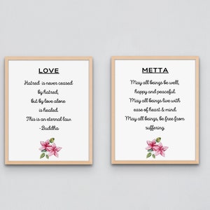 Metta 2 Prints Set Loving Kindness Print, Buddhist Quote, Bedroom Art Buddha Art, Metta Meditation Art, Printable Art, Loving Kindness gift