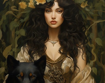 Lámina artística de la diosa Artemisa: Diana, la cazadora salvaje (descarga digital)