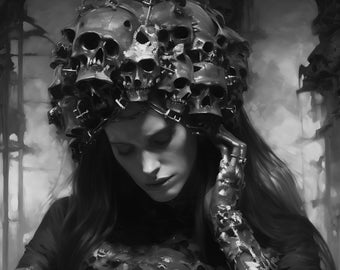 Lámina artística de la diosa nórdica Hel: Decoración de Halloween de Dark Academia (Descarga digital)