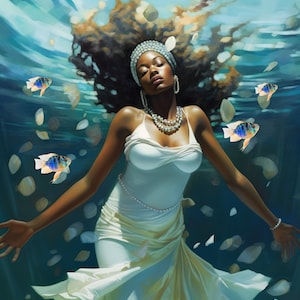 Orisha Yemaya v.2, African Orisha art, Yemoja, River, Ocean goddess art, African Art Print, Printable Wall Art, Afro, Black Goddess Art