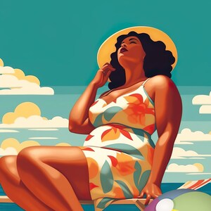 Retro Body Positive Curvy Woman, Beach Summer, Fat, Body Positivity | Feminist Art Self-Love, Feminine Woman, Body Love, Printable art