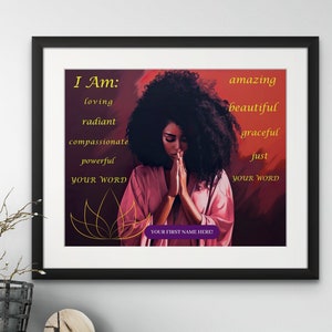 Afro American, Affirmations, Personalized gift for black mom for mother&#39;s day, Black Art Print, Diverse Art, Black Woman, printable wall art