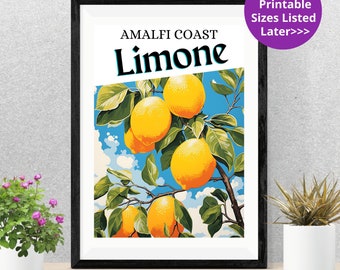 Lámina con diseño de limonero en la costa de Amalfi: Póster de viaje de Italia (Descarga digital)