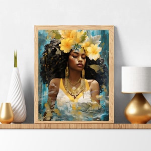 Oshun, déesse africaine de l&#39;amour, art Orisha, Oshun, femme orisha, impression d&#39;art africain moderne, déesse afro contemporaine imprimable jusqu&#39;à 24 X 36