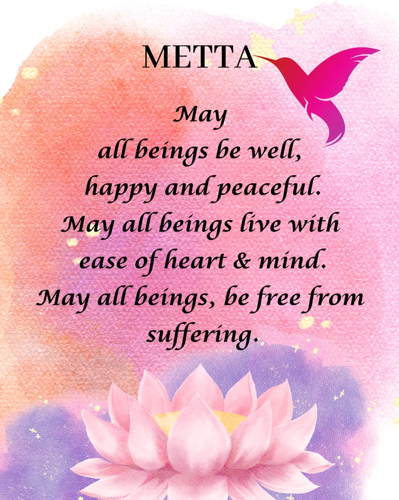 Metta V.1 Pink Loving Kindness Print, Buddhist Quote, Bedroom Art ...