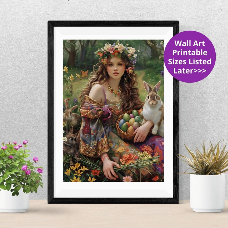 Goddess Ostara, spring nature, Anglo-Saxon, Eostre German, pagan, Easter Goddess of spring equinox poster printable wall art poster, print image 3