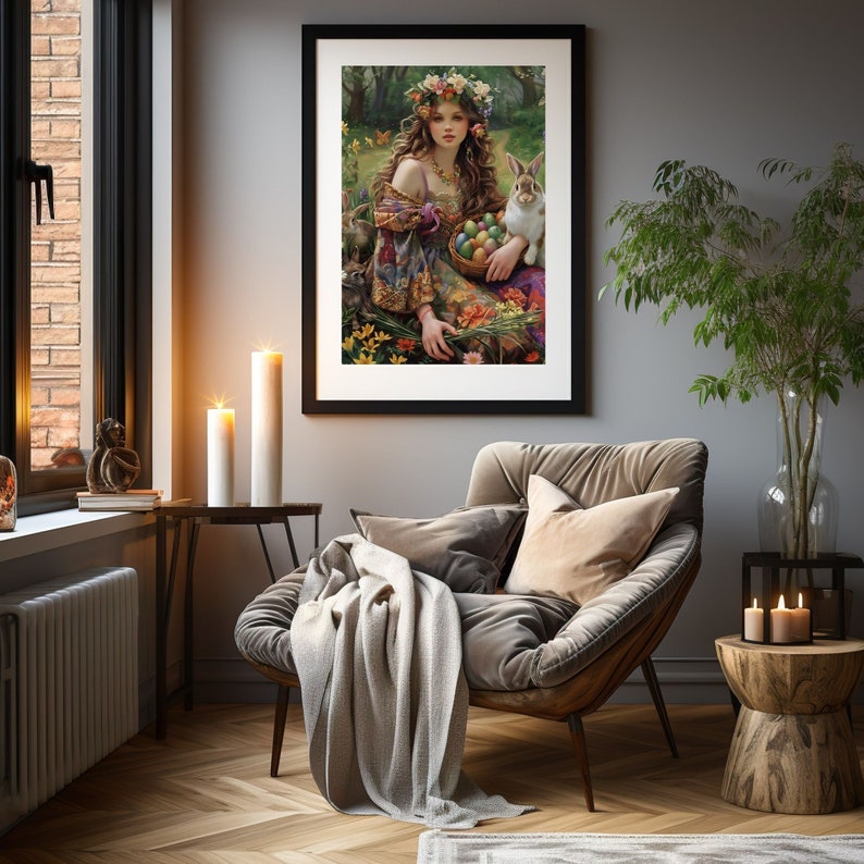 Goddess Ostara, spring nature, Anglo-Saxon, Eostre German, pagan, Easter Goddess of spring equinox poster printable wall art poster, print image 6