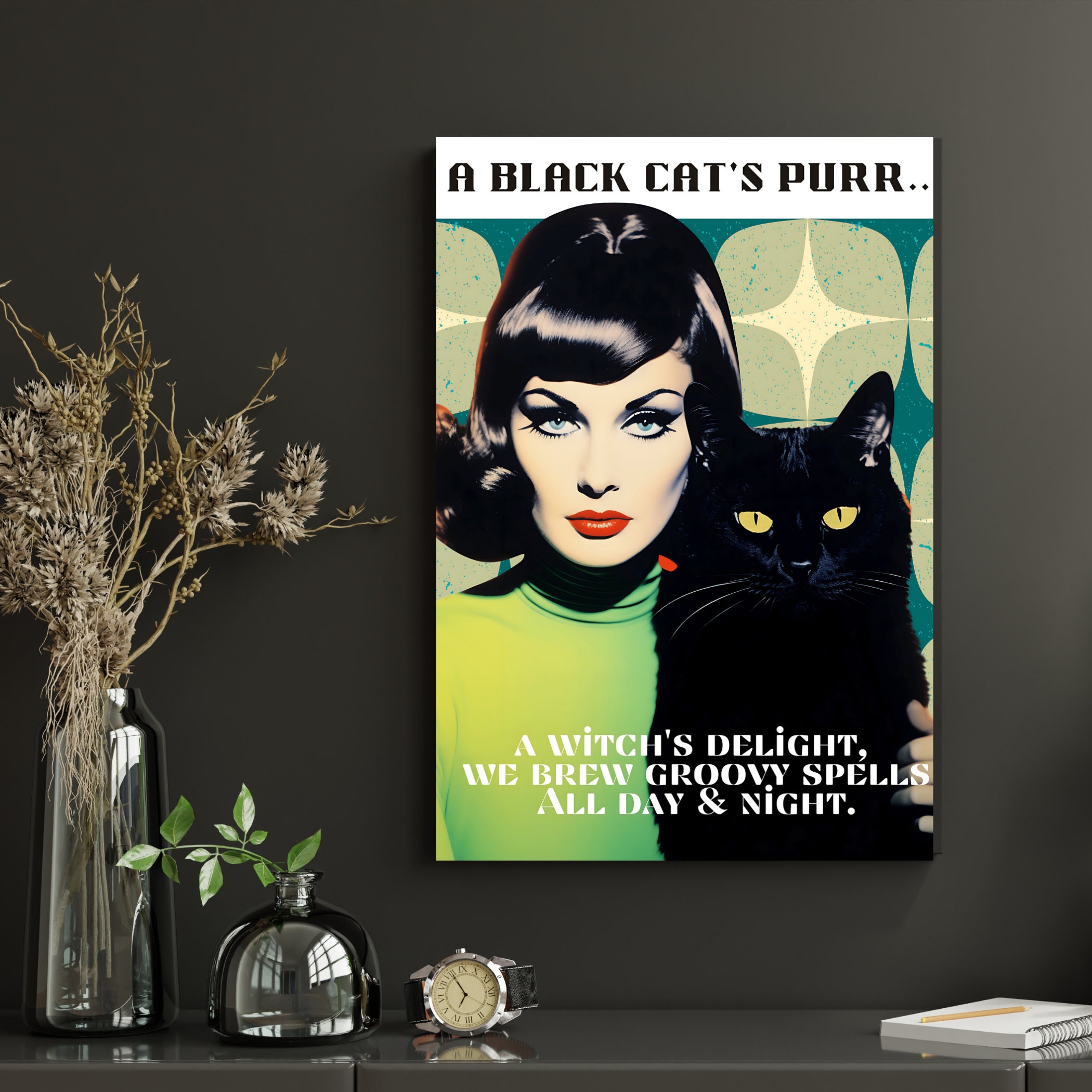 The Scream Cat Print Black Cat Decor Halloween Art Etsy