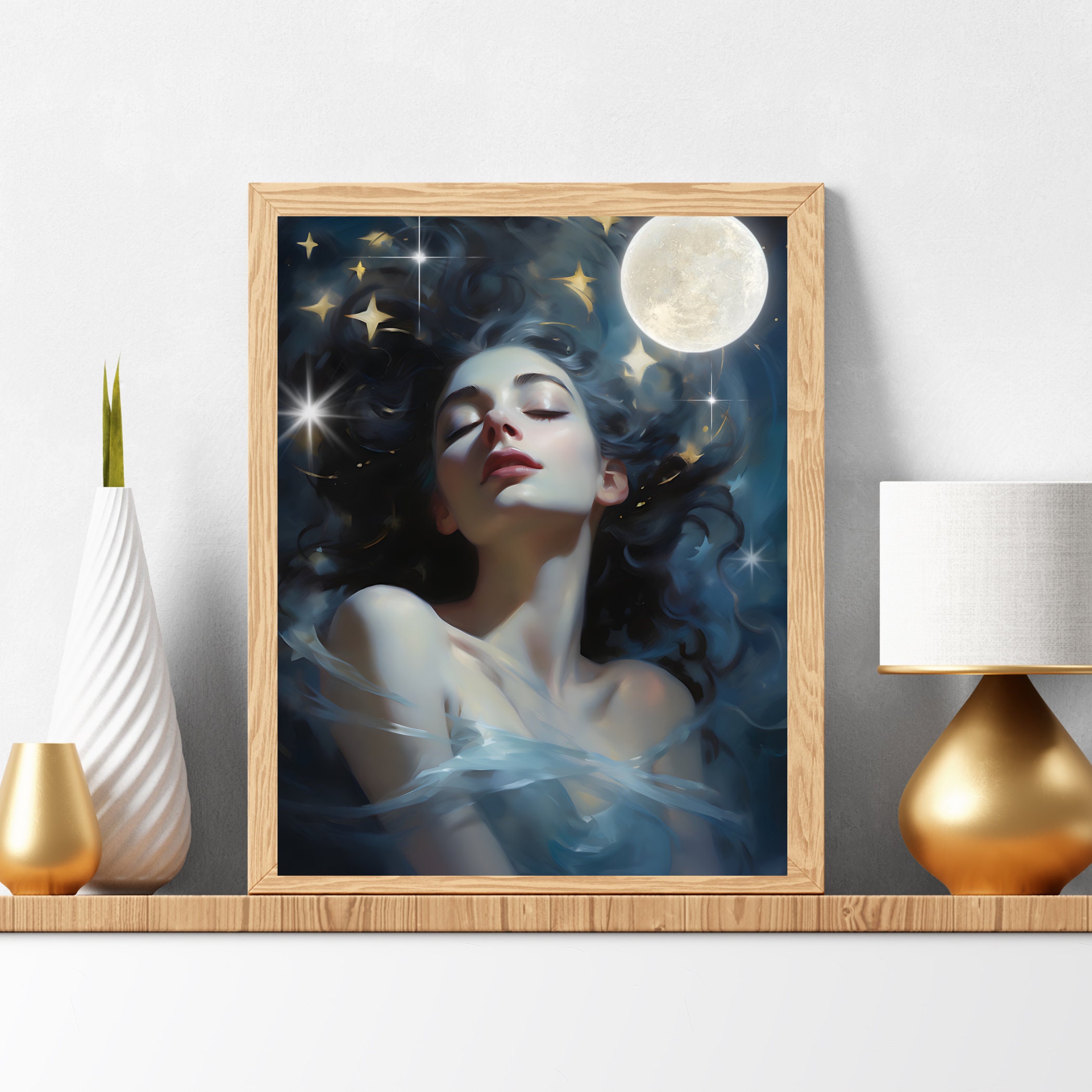 Moon Goddess Art Print: Lunar Celestial Wall Decor (digital Download ...