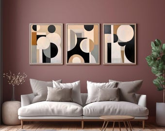 Conjunto de láminas de arte minimalista africano: Boho Beige y Negro (Descarga digital)