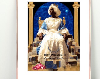 Arte de la carta del Tarot de la Suma Sacerdotisa Negra: Retrato de la Diosa Espiritual, póster inspirado en el Tarot (Descarga digital)
