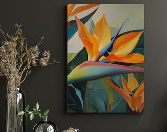Lámina artística floral Ave del Paraíso: Ilustración de planta tropical (Descarga digital)