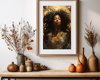 Black Melanin Goddess Art Print: Divine Feminine Spiritual Poster (Up to 18x24)