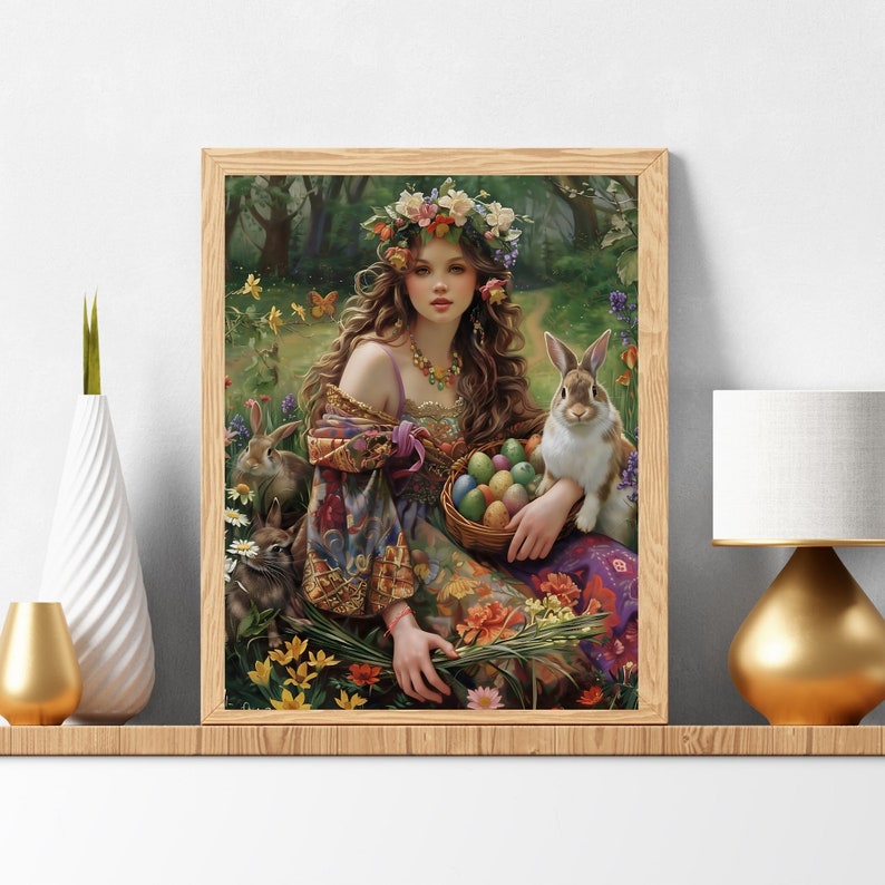 Goddess Ostara, spring nature, Anglo-Saxon, Eostre German, pagan, Easter Goddess of spring equinox poster printable wall art poster, print image 9