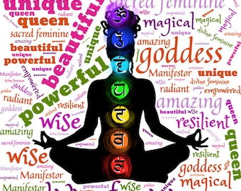 Lámina artística de la Diosa de los Chakras: Póster de meditación de yoga (Descarga digital)