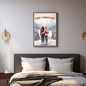 Lesbian Couple First Christmas Holiday, Lesbian art, gift for Lesbian, nature, gay, female, sapphic poster, gift printable, personalize