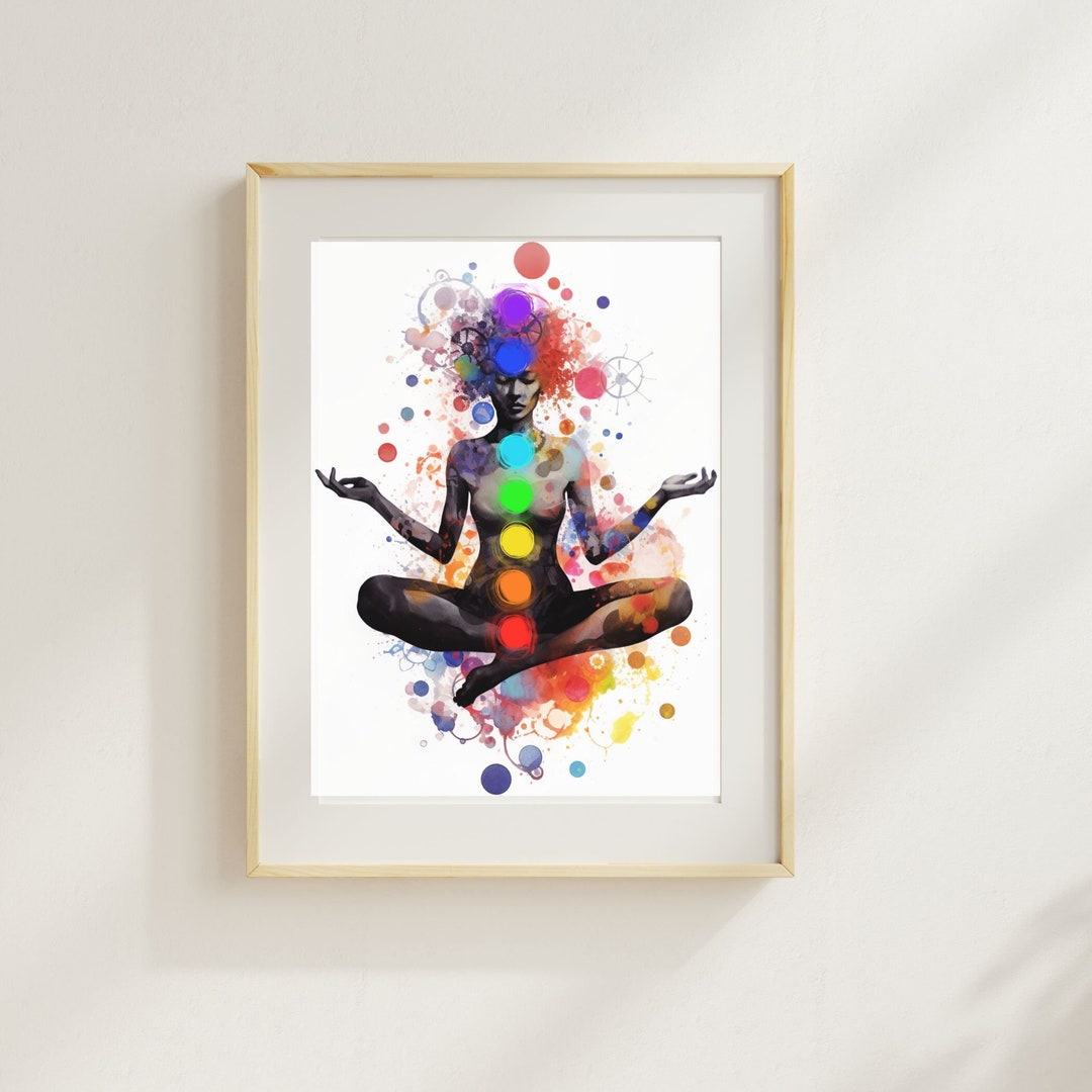 Chakra Meditation Art Print: Yoga Room Spiritual Decor (digital ...