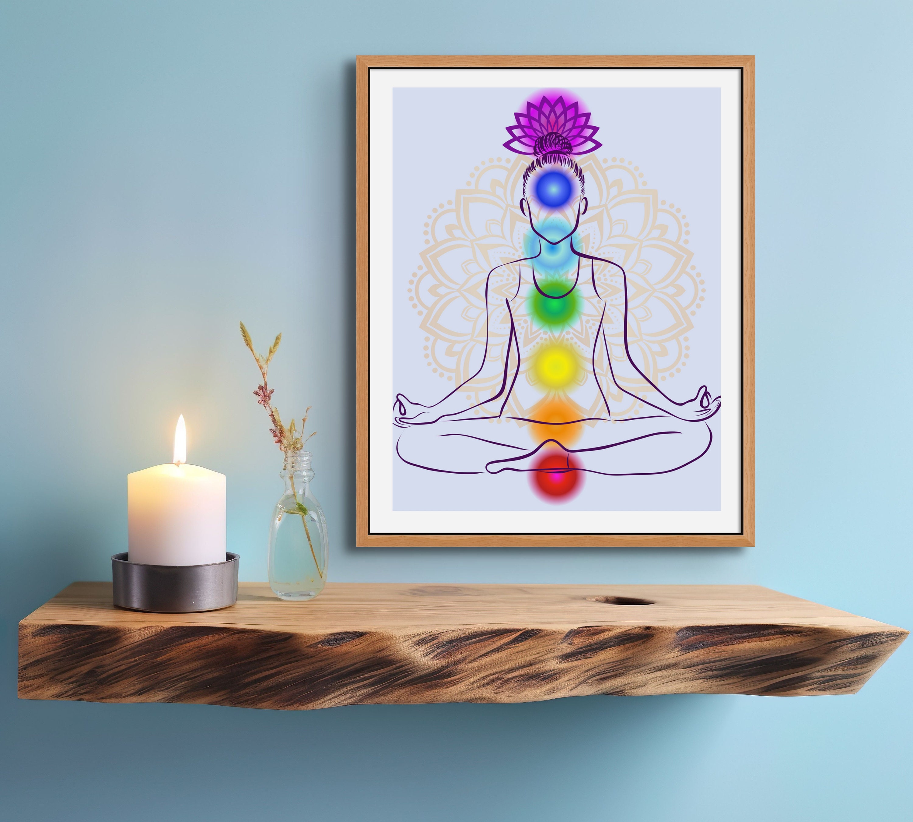 Chakra Meditation Art Print: Yoga Room Spiritual Decor (digital ...