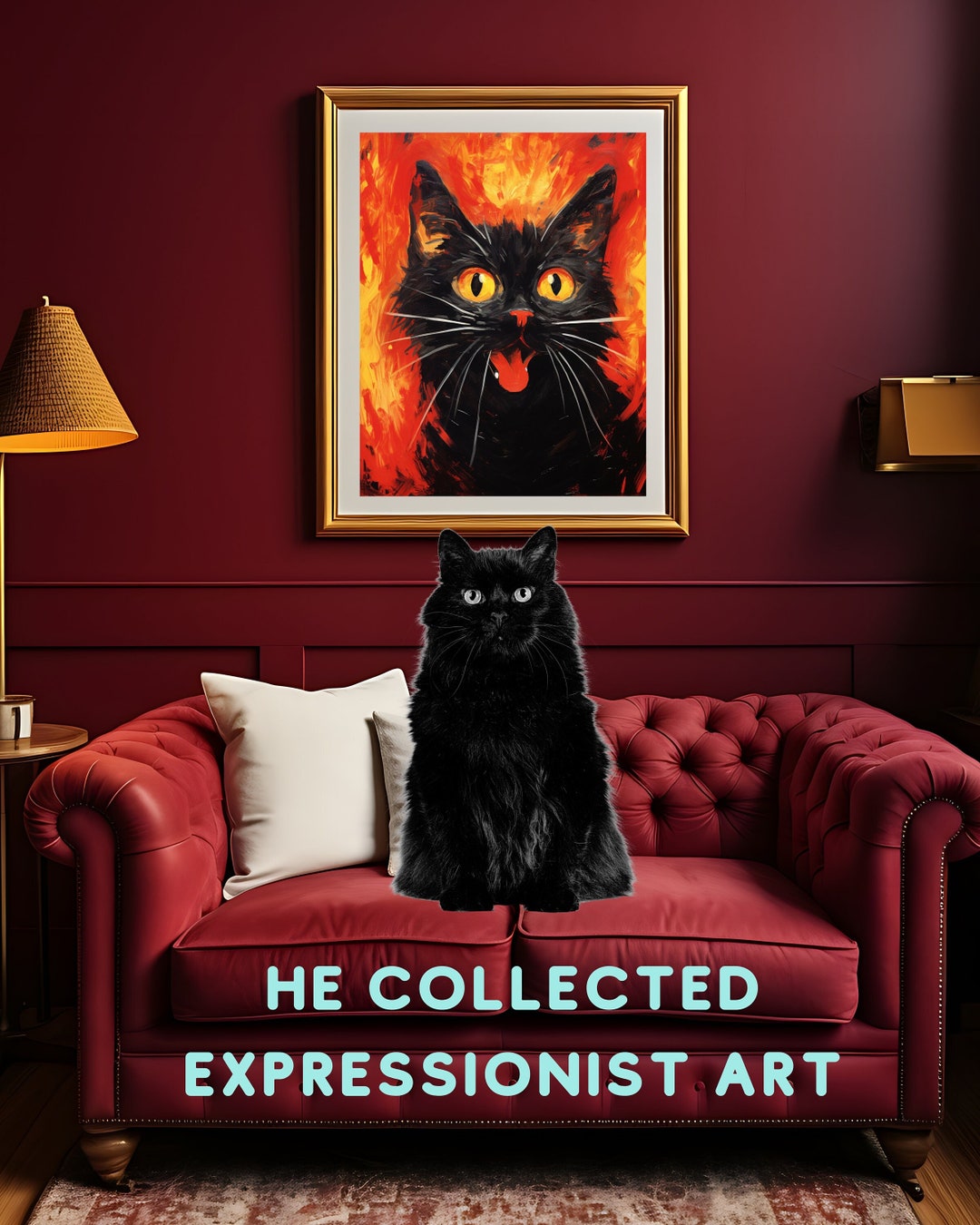Funny Halloween Black Cat Art Print: Dark Academia Decor (digital ...