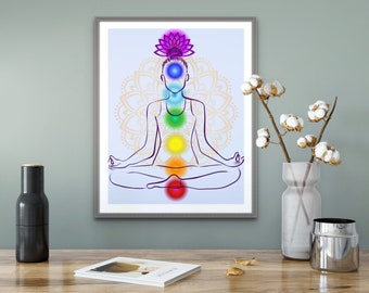 Chakra Meditation Art Print: Yoga Room Spiritual Decor (Digital Download)