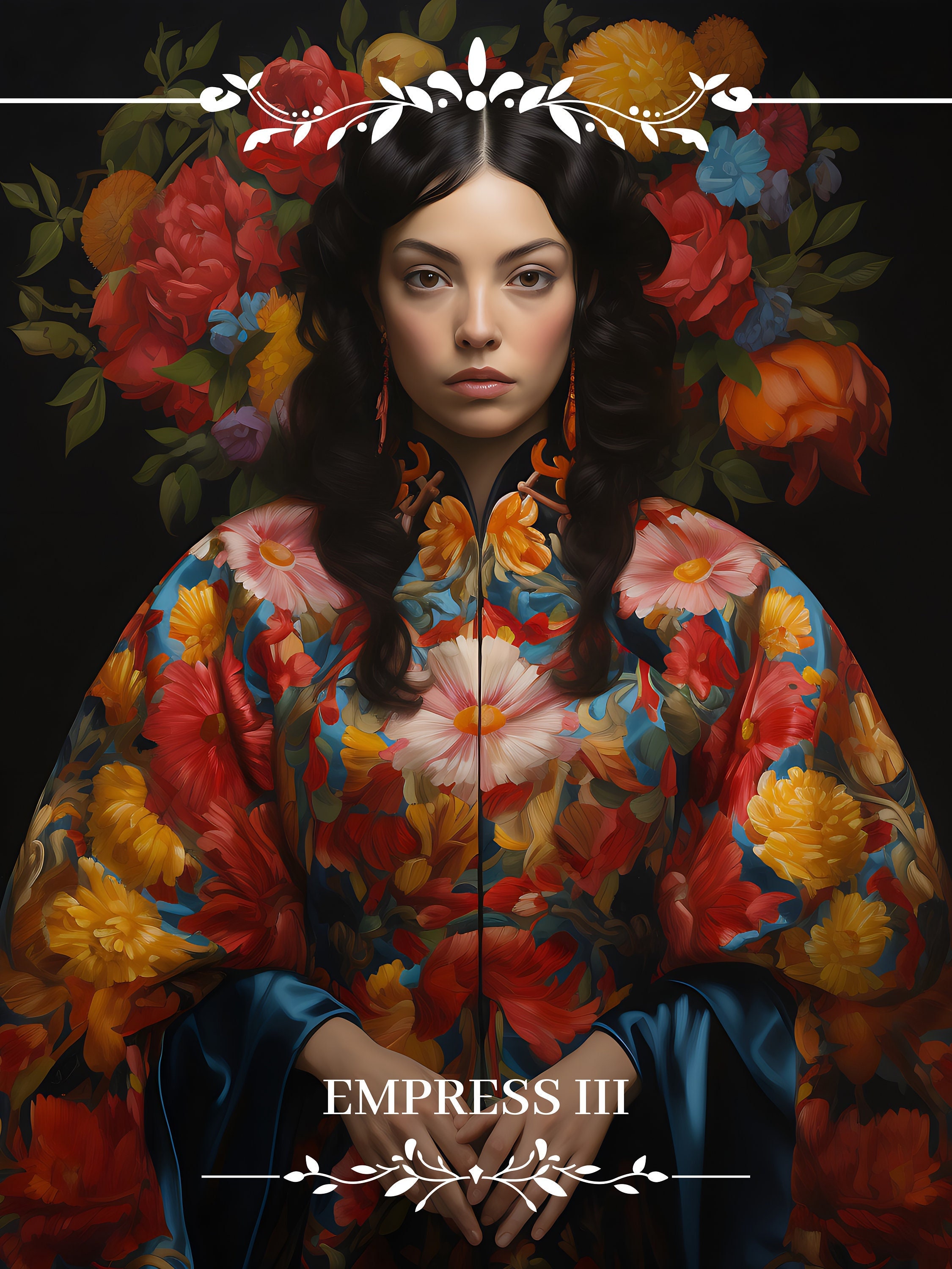 Empress Tarot Card Art Print featuring a mystical woman surrounded by nature, symbolizing creativity and abundance
