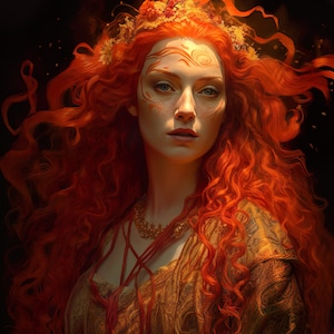 Goddess Bridgid Print &quot;Fiery Hair&quot; | Goddess Art, Celtic Goddess, Bridget, Brig, Celtic Art, Printable Goddess Art, Irish Goddess, Printable