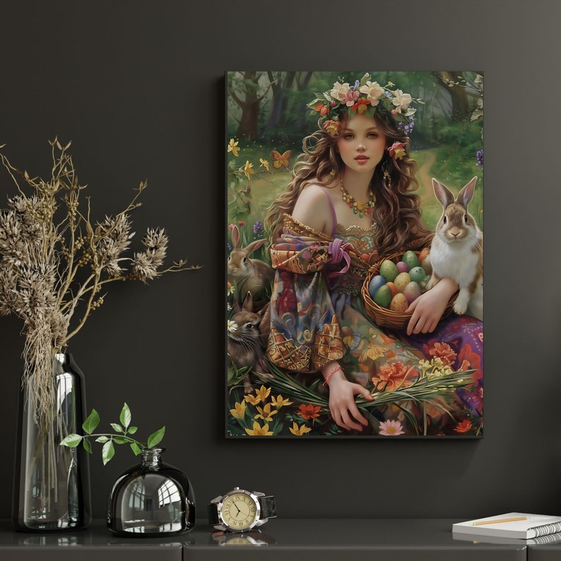 Goddess Ostara, spring nature, Anglo-Saxon, Eostre German, pagan, Easter Goddess of spring equinox poster printable wall art poster, print image 2