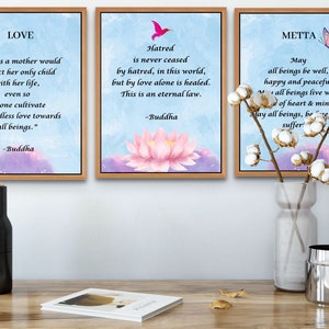 Loving-Kindness (Set of 3) Metta Prints | Metta Prayer, Boundless Compassion| Buddhist Quote | Blue, Spiritual Art, Buddhist, Meditation Art
