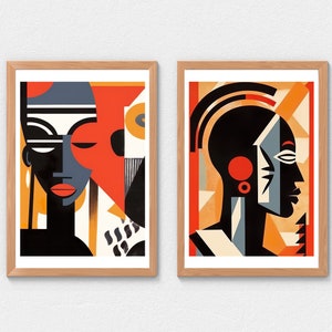 African Abstract poster, Bold Minimalist art, 2 Print Set, Black woman man art, Contemporary, red, black, white art, printable, Boho art,