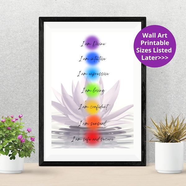 Chakra Wall Hanging Neutral Wall Art Print | 7 Chakras Printable Poster | Chakra Affirmations | Spiritual Poster | Motivational Wall Decor