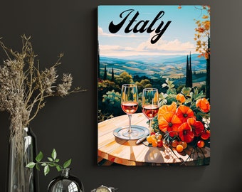 Lámina de vino de la Toscana: Póster de viaje vintage de la campiña italiana (descarga digital)