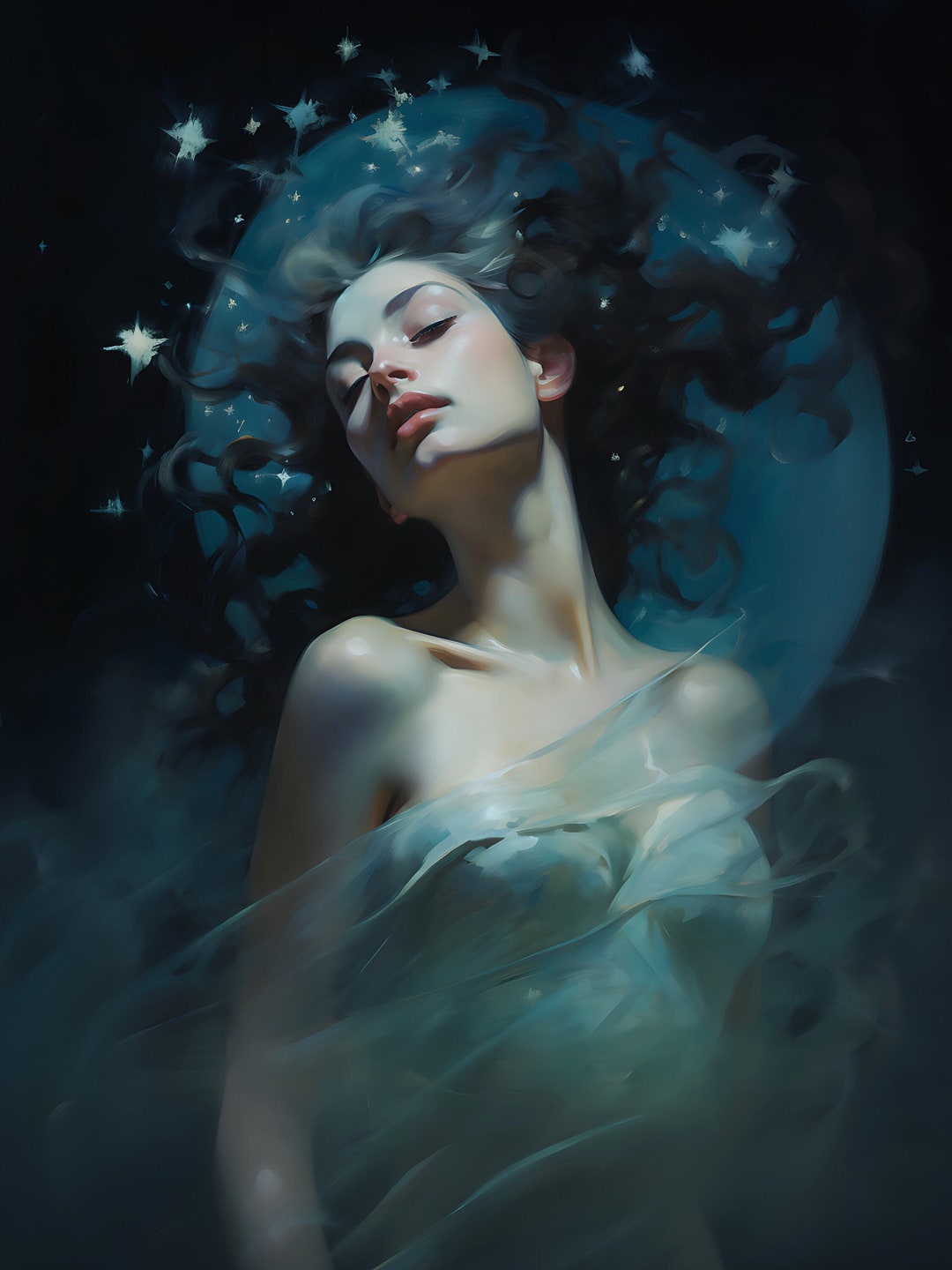 Moon Goddess Art Print: Divine Feminine Celestial Decor (digital ...