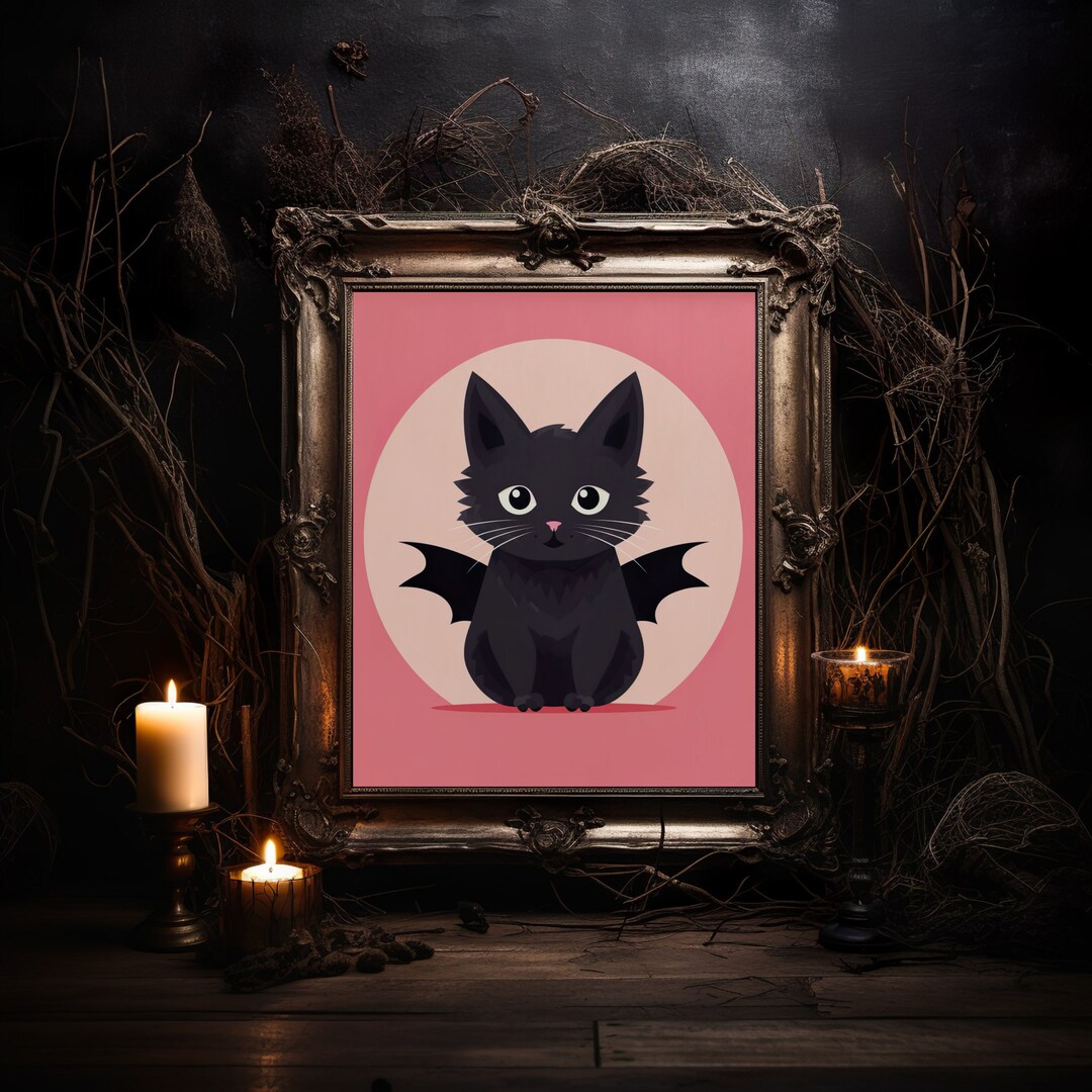Vampire Kitten Halloween Art, Cute Scary Cat, Halloween Art Prints