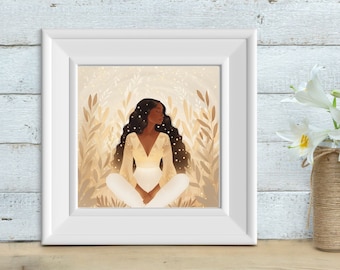 Meditating Woman Art Print: Contemplative Black Woman Portrait (Digital Download)