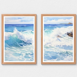 Beach, Ocean Waves, Minimalist Modern Art, Coastal Decor, Bedroom Art, Living Room, Bedroom Art, summer Art Printables, Wall Art Set of 2