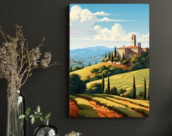 Póster de viaje vintage de la Toscana, Italia: Paisaje rural (Descarga digital)