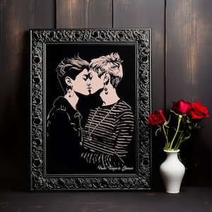 Lesbian Couple Art Print: Modern Linocut Love (Digital Download)