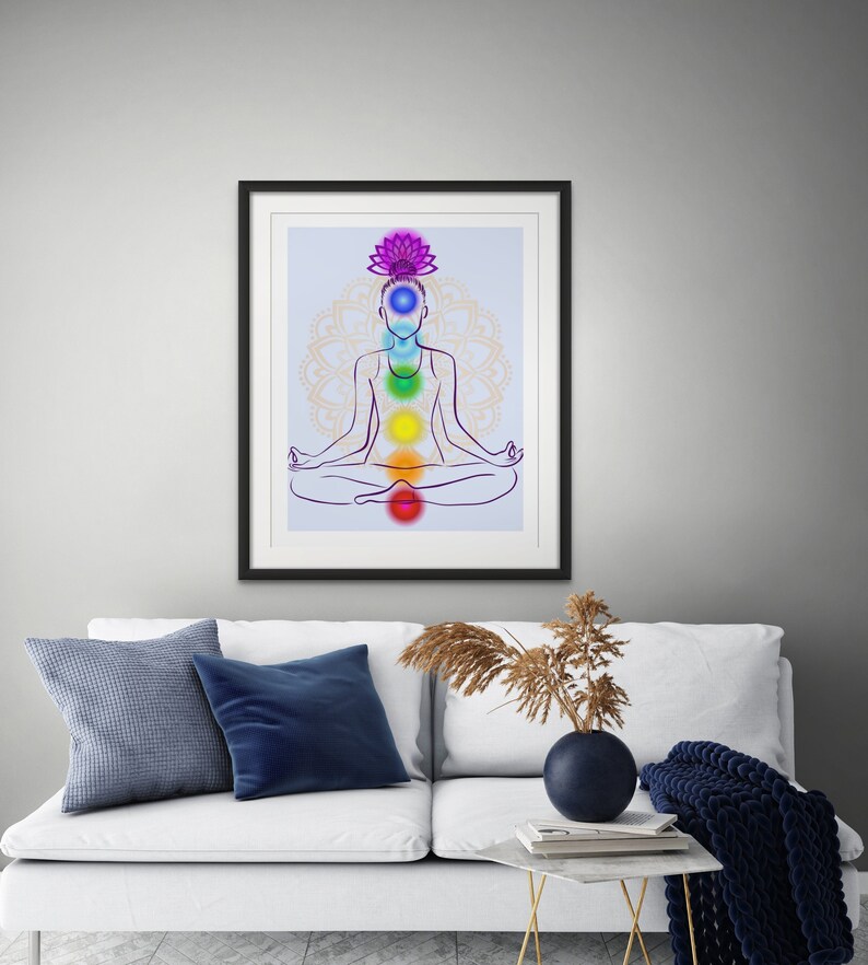 Chakra Meditation Art Print: Yoga Room Spiritual Decor (digital ...