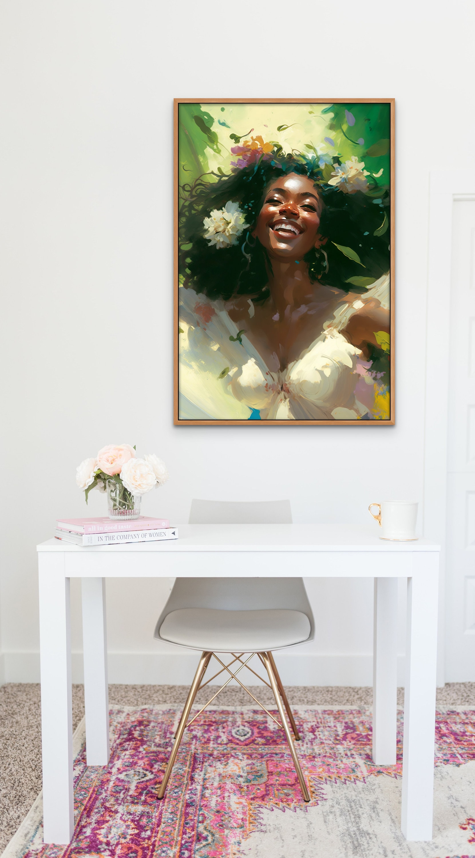 Happy in the Garden, Joyful Black Woman Black Mothers Day Gift Art ...