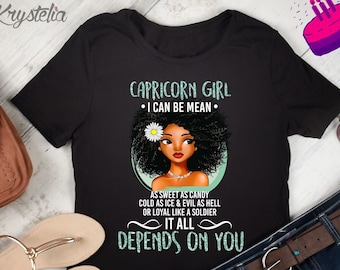 Capricorn Zodiac Horoscope Black Girl T-shirt, December  Birthday Gift for Black Women,  Capricorn  Birthday Shirt for Black Girls
