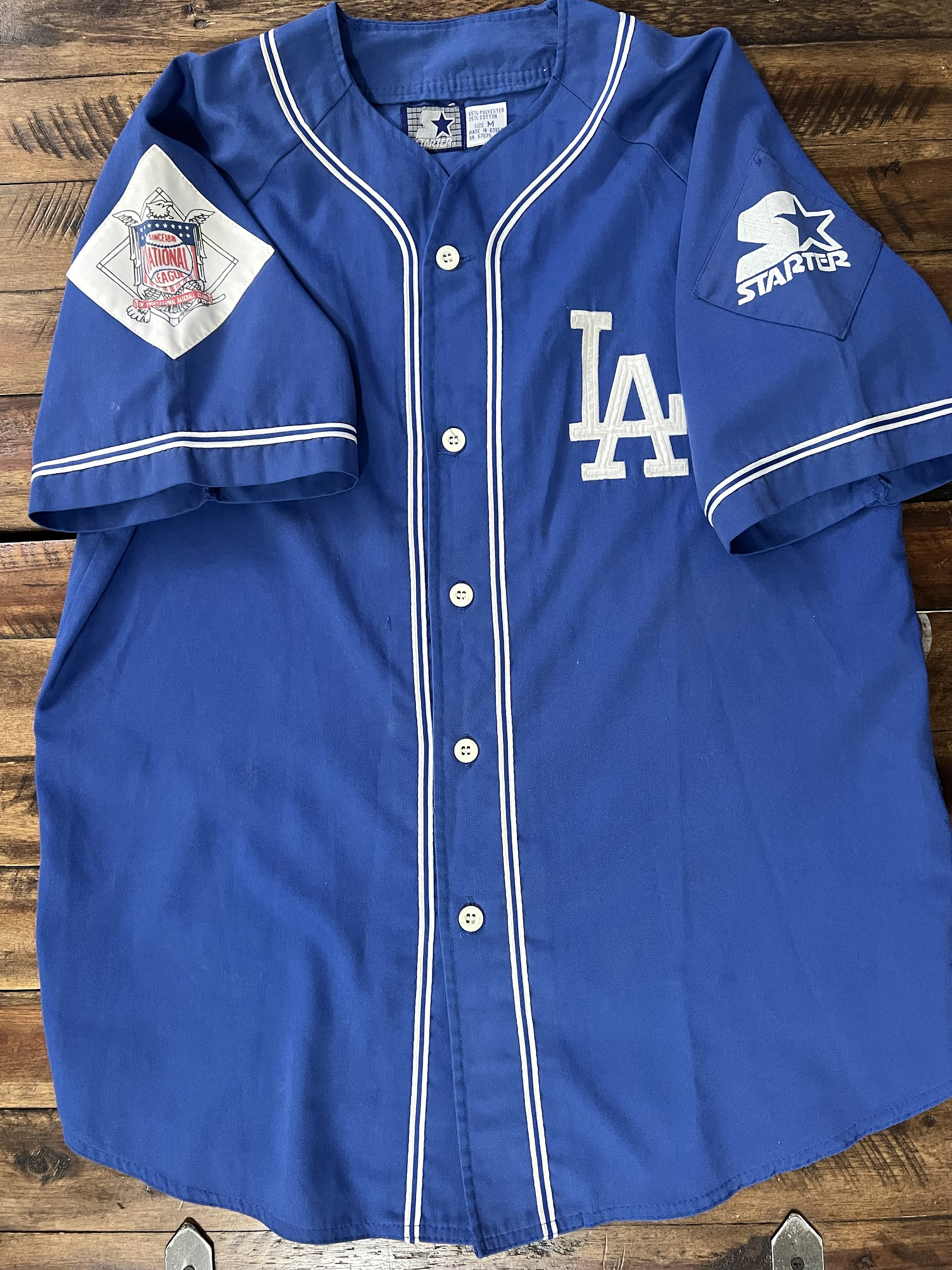 Vintage LOS ANGELES DODGERS Baseball Jersey Adult Large Red 90s STARTER Two  Tone