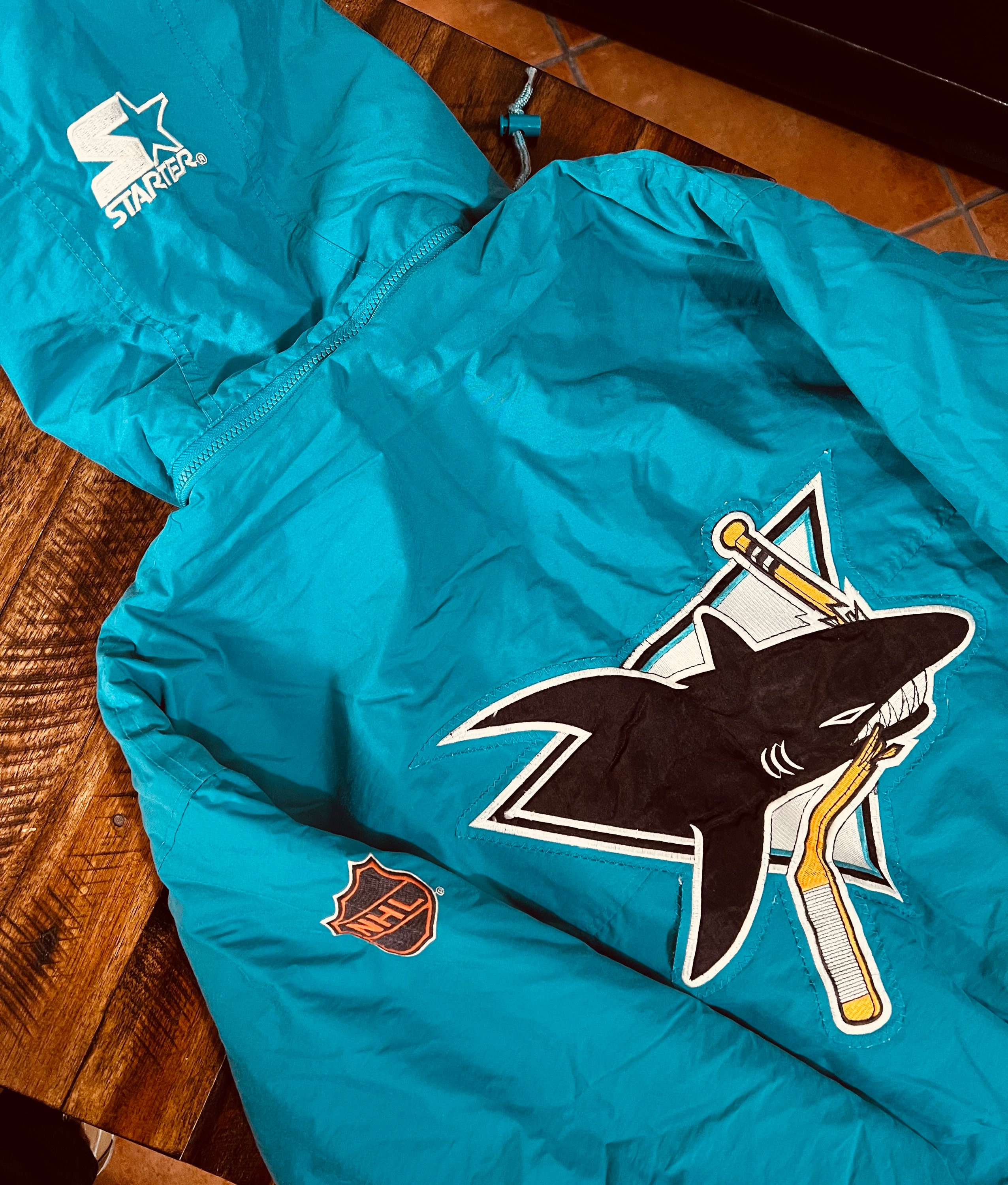 Vintage Starter San Jose Sharks Baseball Jersey Shirt NHL Hockey Large